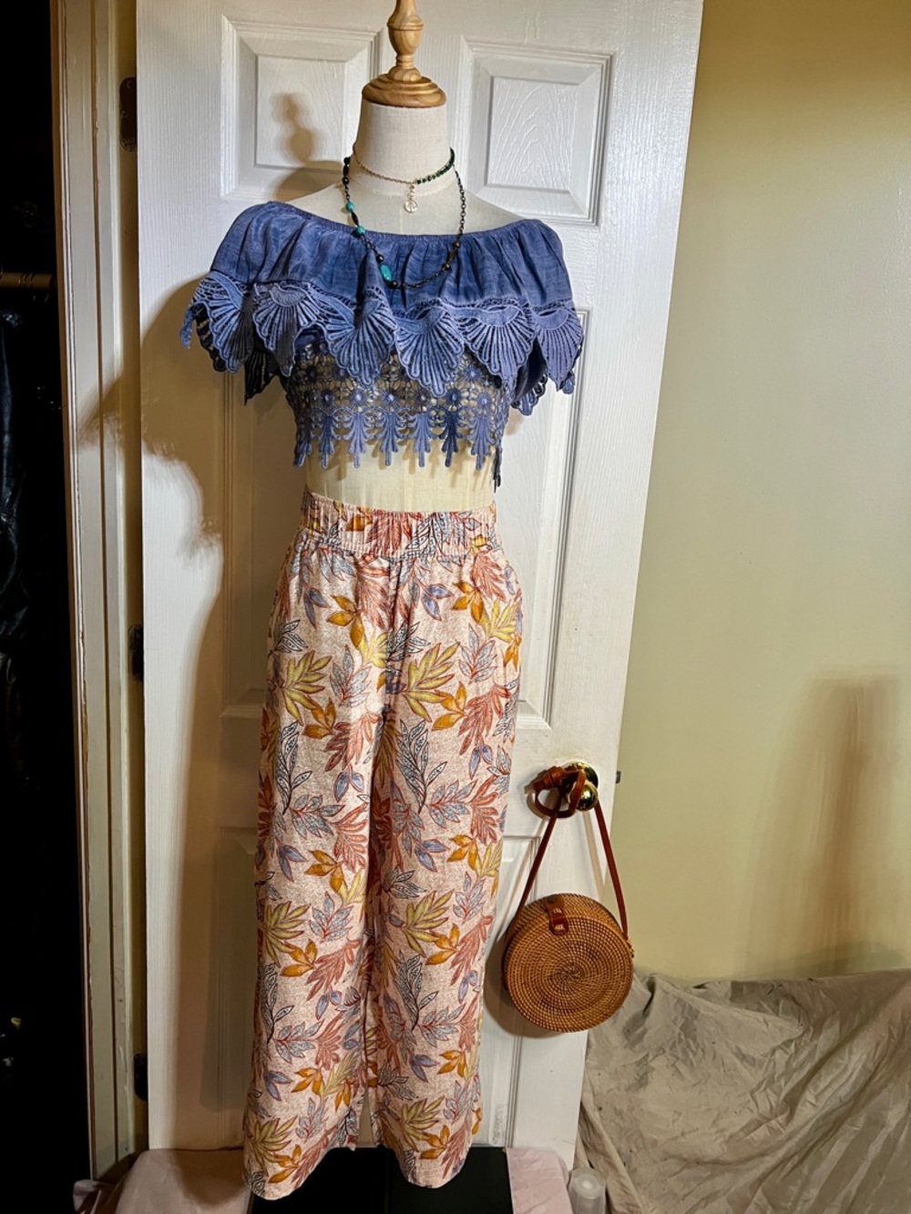 Nicole Miller Wms Linen Floral Tropical Resort Vacay High Rise Wide Leg Pants‎ S - Picture 3 of 13